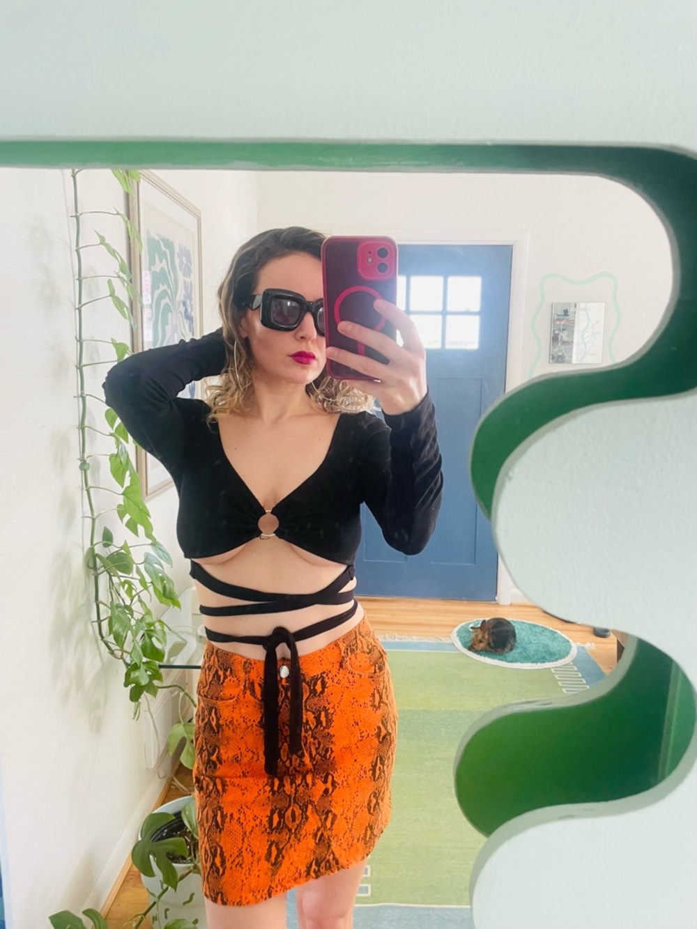Orange Snake Print Mini Skirt